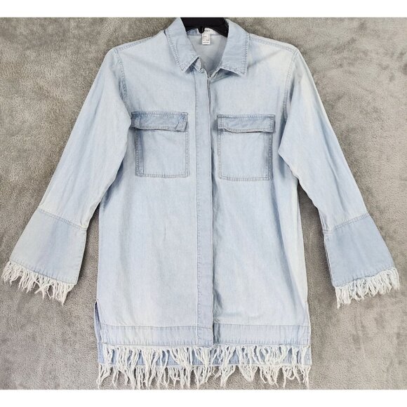 FOREVER 21 Dresses & Skirts - Forever 21 Dress Womens Medium Blue Light Denim Button Up Trumpet Sleeve Mini